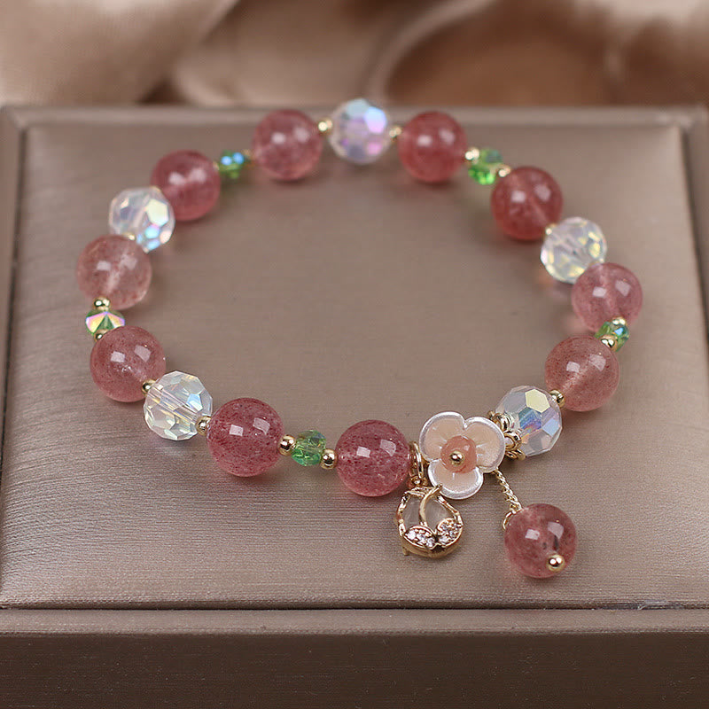 Wear FengShui Strawberry Quartz Rutilated Quartz Fluorite Flower Healing Bracelet