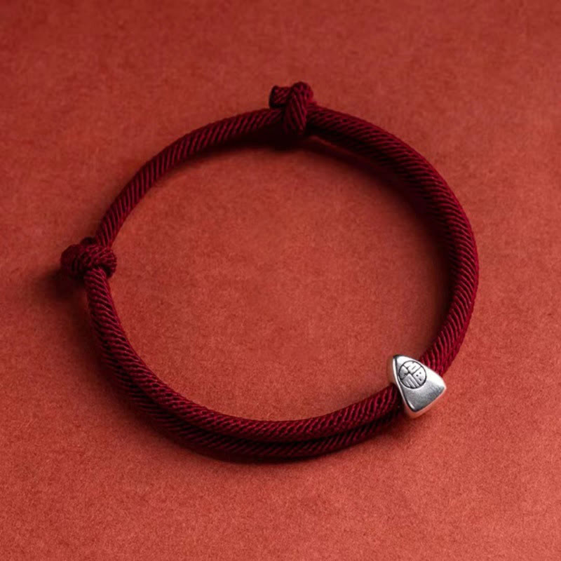 Wear FengShui 925 Sterling Silver Fu Character Blessing Handmade Braided Bracelet