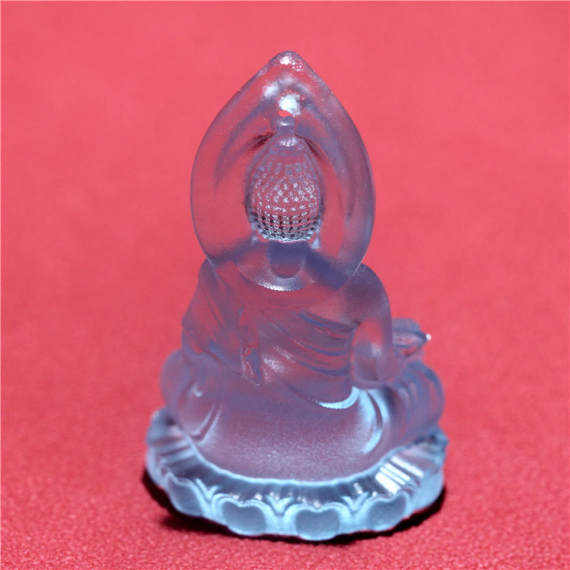 Wear FengShui Blue Tathagata Buddha Medicine Buddha Liuli Crystal Serenity Amulet Necklace Pendant