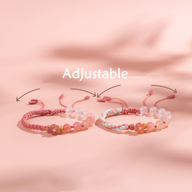 Wear FengShui Natural Gradient Agate Reincarnation Knot Peach Blossom Wealth Luck Handmade String Bracelet