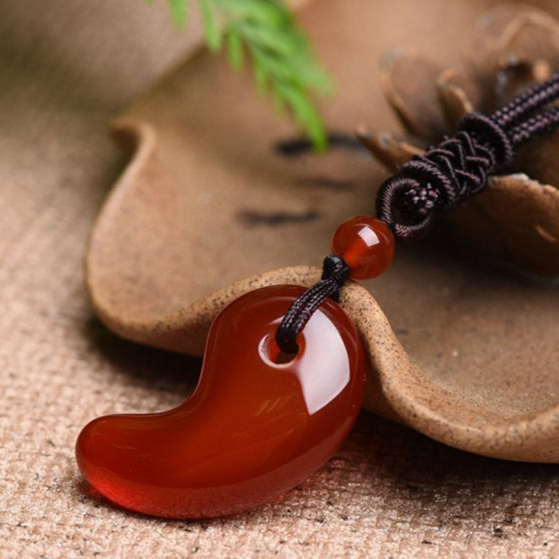 Wear FengShui Red Agate Green Agate Moon Pattern Confidence Calm Necklace