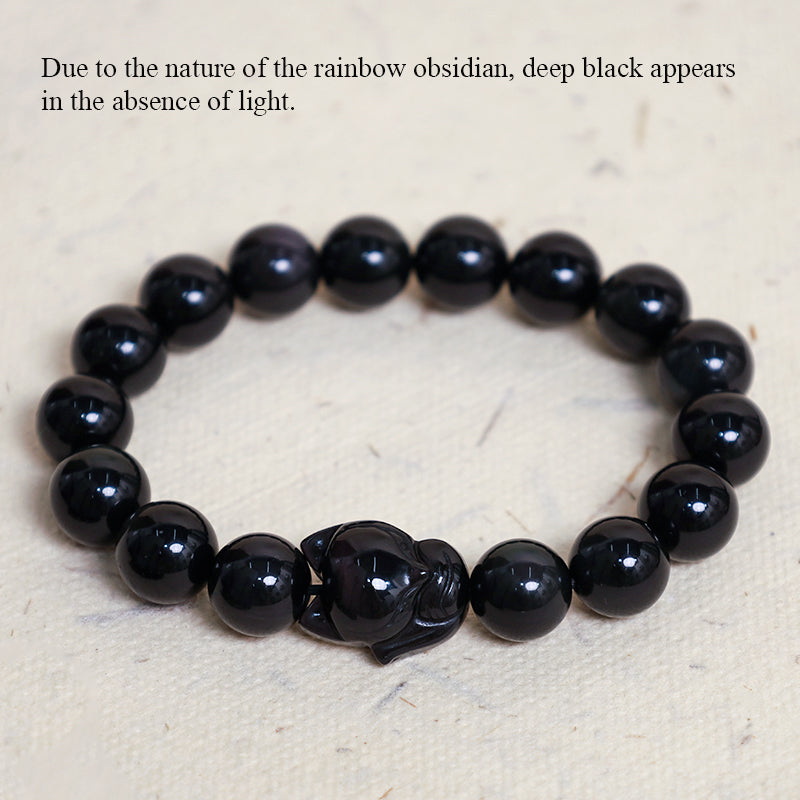 Wear FengShui Rainbow Obsidian Fox Healing Positive Bracelet