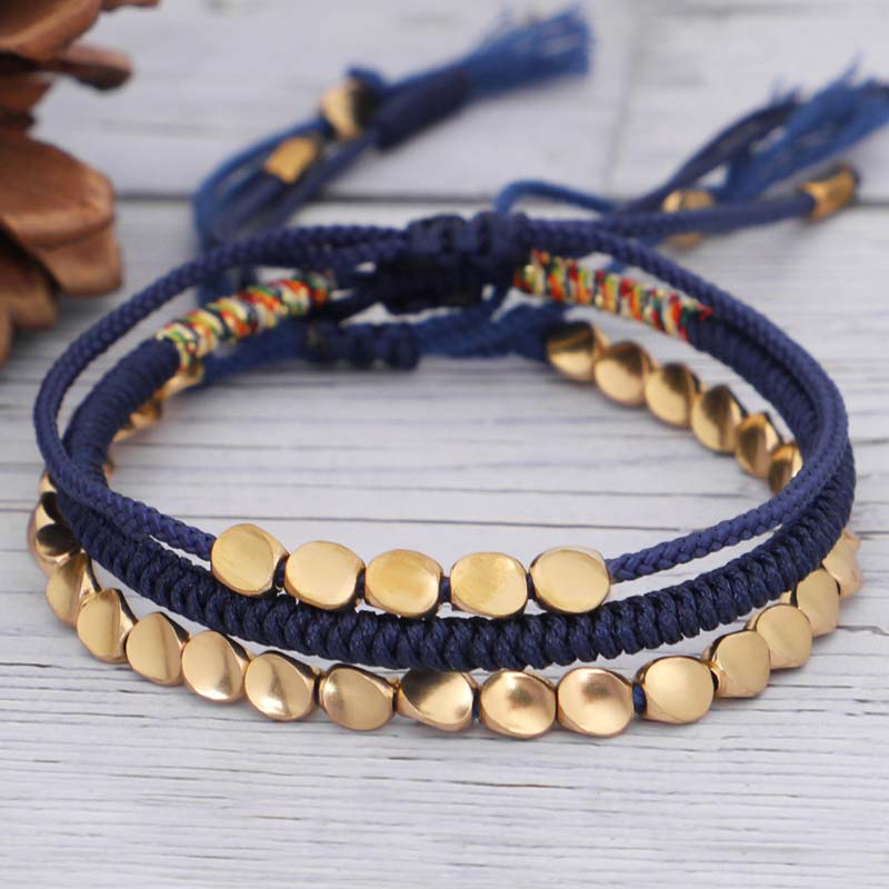 Wear FengShui 3 PCS Tibetan Copper Beads Healing Protection Luck Bracelet Set