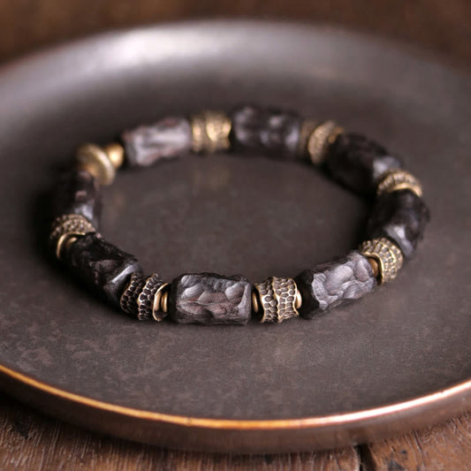 Wear FengShui Tibetan Ebony Wood Copper Calm Peace Bracelet