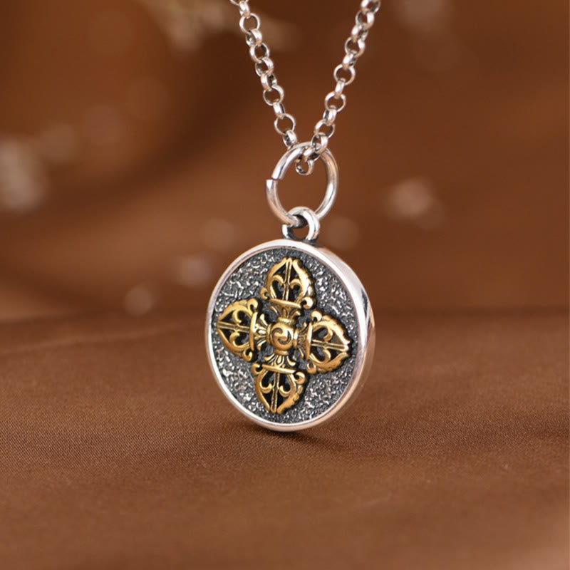 Wear FengShui 925 Sterling Silver Double Dorje Vajra Blessing Necklace Pendant