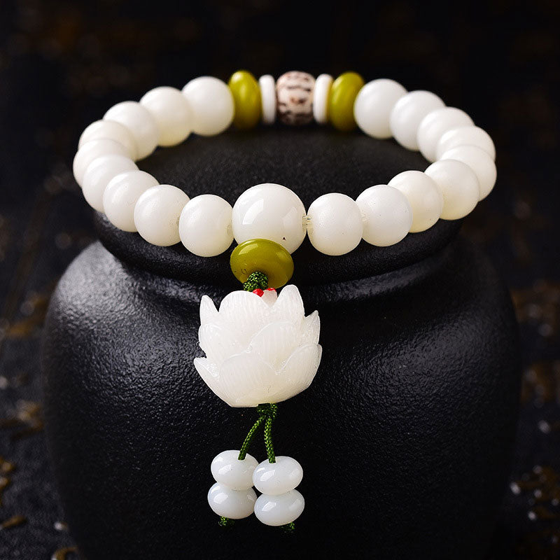 Wear FengShui Lotus Natural White Bodhi Seed Luck Bracelet