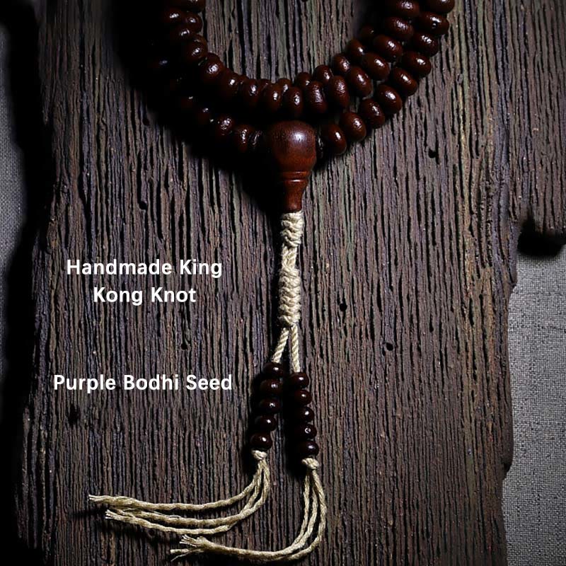 Wear FengShui Natural Tibet 108 Mala Beads Purple Bodhi Seed Three-eyed Dzi Bead Copper Dorje Harmony Bracelet