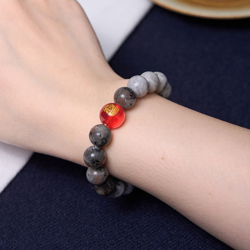 Wear FengShui Tibetan Nine-Eye Dzi Bead Picasso Jasper Positive Bracelet