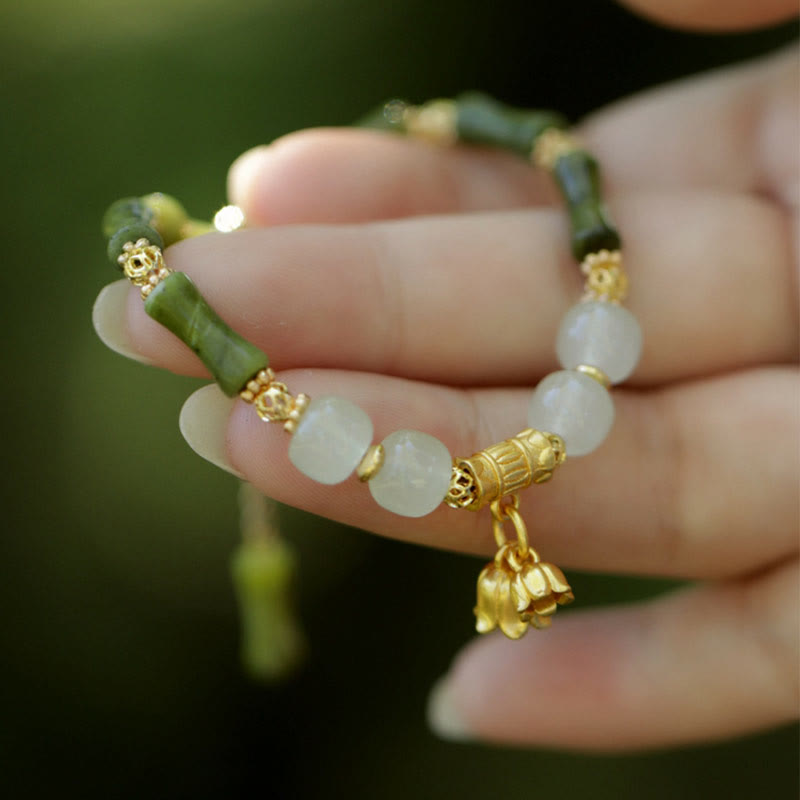 Wear FengShui Green Bamboo Jade Lily of the Valley Wealth Bracelet