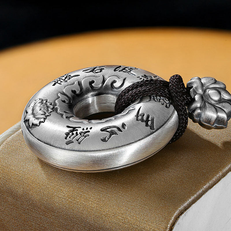 Wear FengShui 999 Sterling Silver Heart Sutra Lotus Peace Buckle Necklace Pendant
