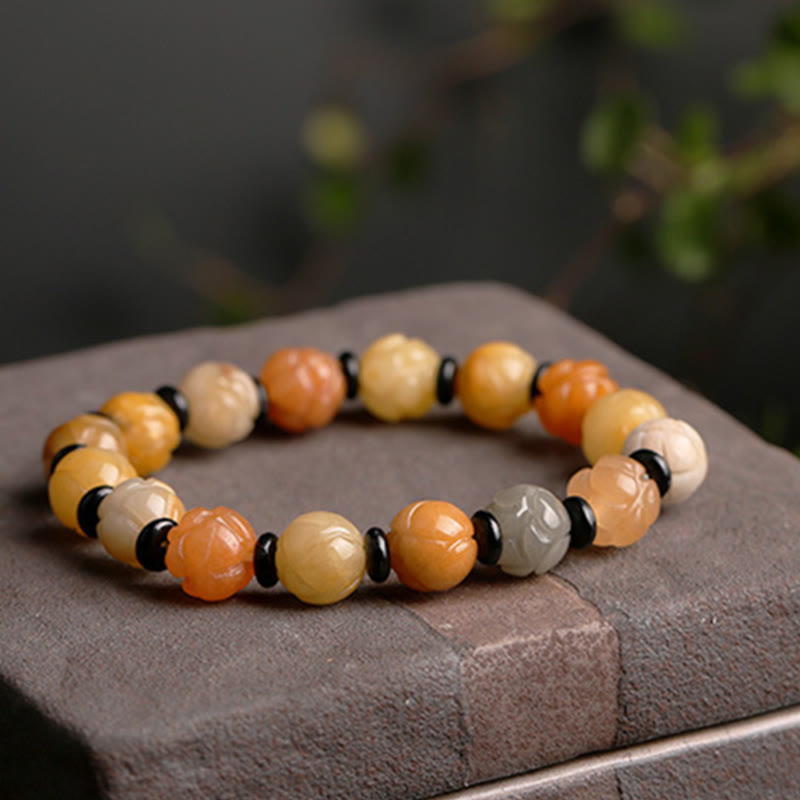 Wear FengShui Golden Silk Jade Lotus Wealth Luck Bracelet