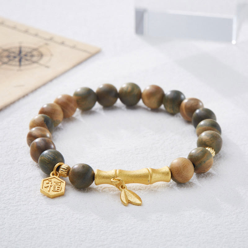 Wear FengShui Green Sandalwood Fu Character Bamboo Soothing Bracelet