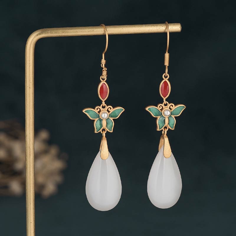 Wear FengShui FengShui White Jade Luck Drop Earrings