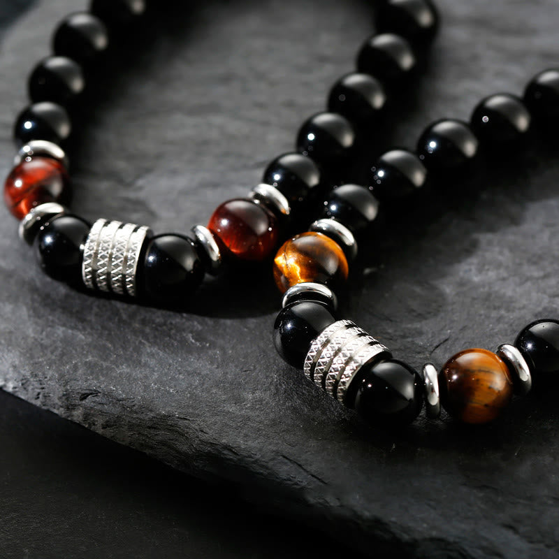 Wear FengShui Natural Black Obsidian Tiger Eye Strength Fulfillment Bracelet