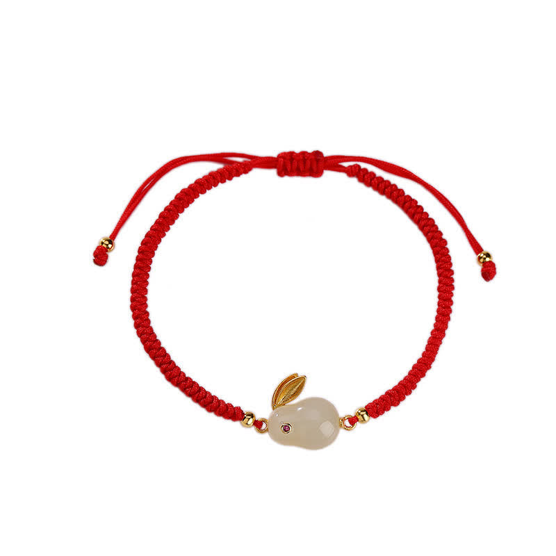 Wear FengShui 925 Sterling Silver Year of the Rabbit Hetian White Jade Luck Red String Protection Bracelet