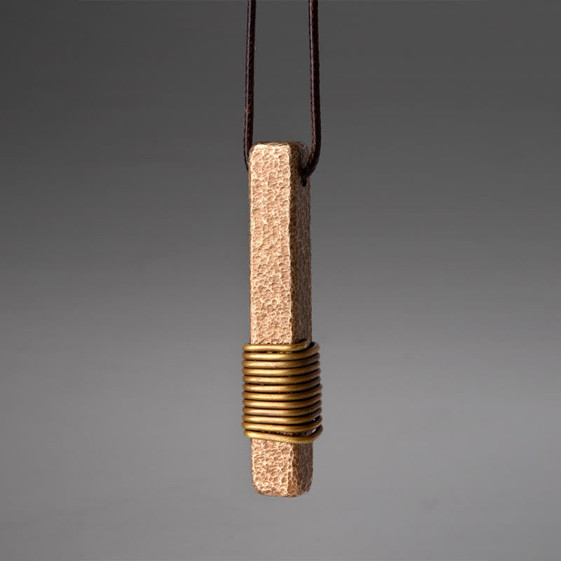 Buddha Stones Vintage Textured Design Brass Copper Wealth Necklace Pendant