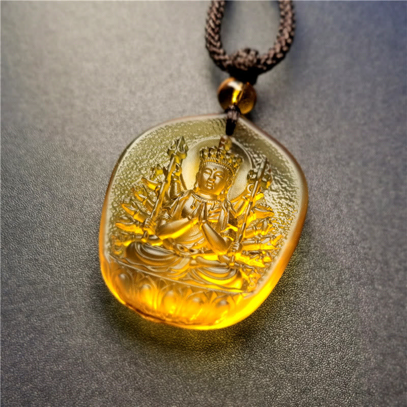 Wear FengShui Chinese Zodiac Natal Buddha Blessing Liuli Crystal Compassion Necklace Pendant