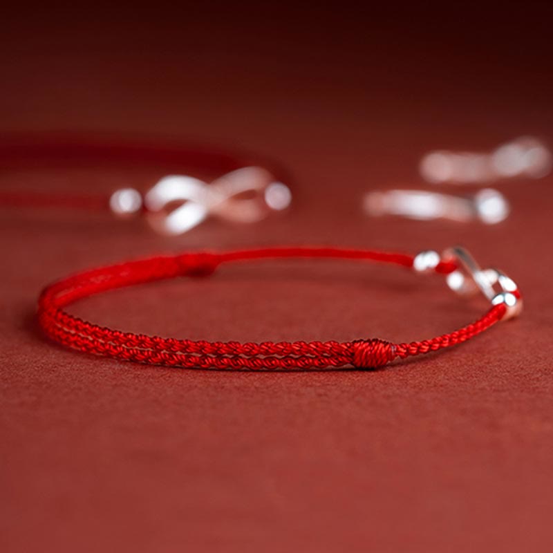 Wear FengShui 925 Sterling Silver Endless Knot Protection Luck Red String Bracelet Anklet