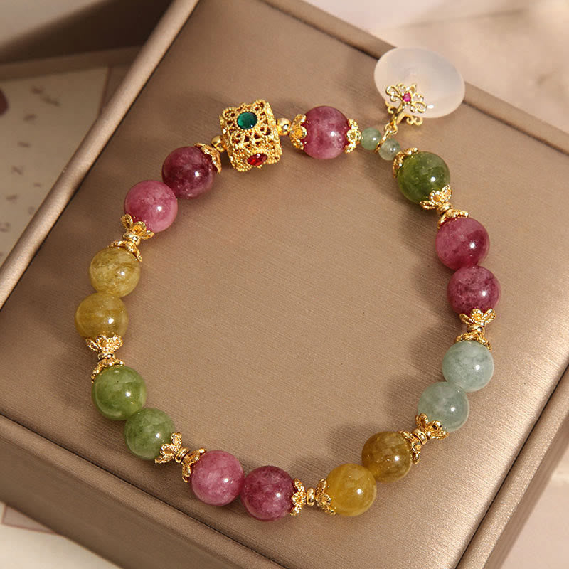 Wear FengShui Colorful Tourmaline Peace Buckle Charm Wisdom Bracelet