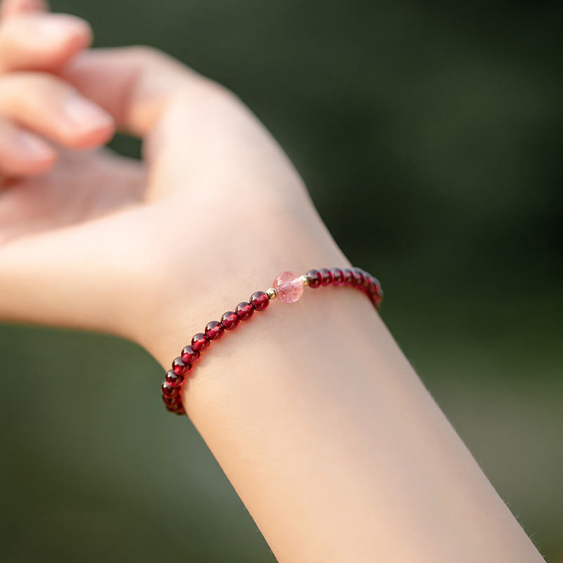 Wear FengShui Natural Garnet Strawberry Quartz Calm Bracelet