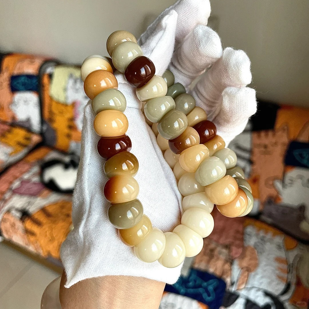 Milky Coffee Garlic Clove Bodhi Bracelet – 14mm Beads, Playable & Stress-Relieving