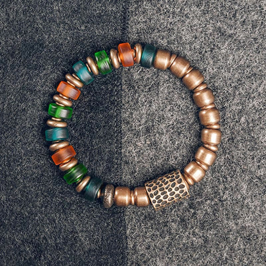 Wear FengShui Tibetan Colorful Glass Beads Copper Wealth Bracelet