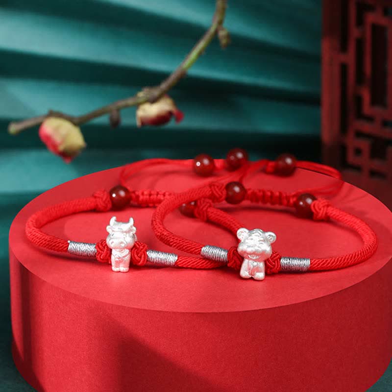 Wear FengShui 999 Sterling Silver Chinese Zodiac Luck Strength Red String Bracelet