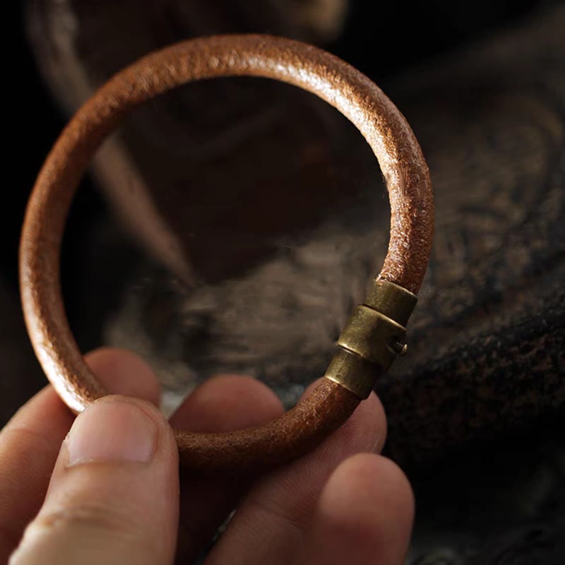 Wear FengShui Retro Leather Luck Healing Copper Magnetic Buckle Bracelet