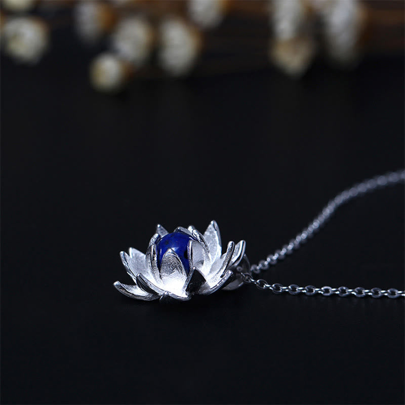 Wear FengShui 925 Sterling Silver Lazurite Lotus Flower Self Care Necklace Pendant