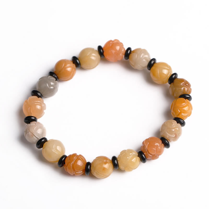 Wear FengShui Golden Silk Jade Lotus Wealth Luck Bracelet