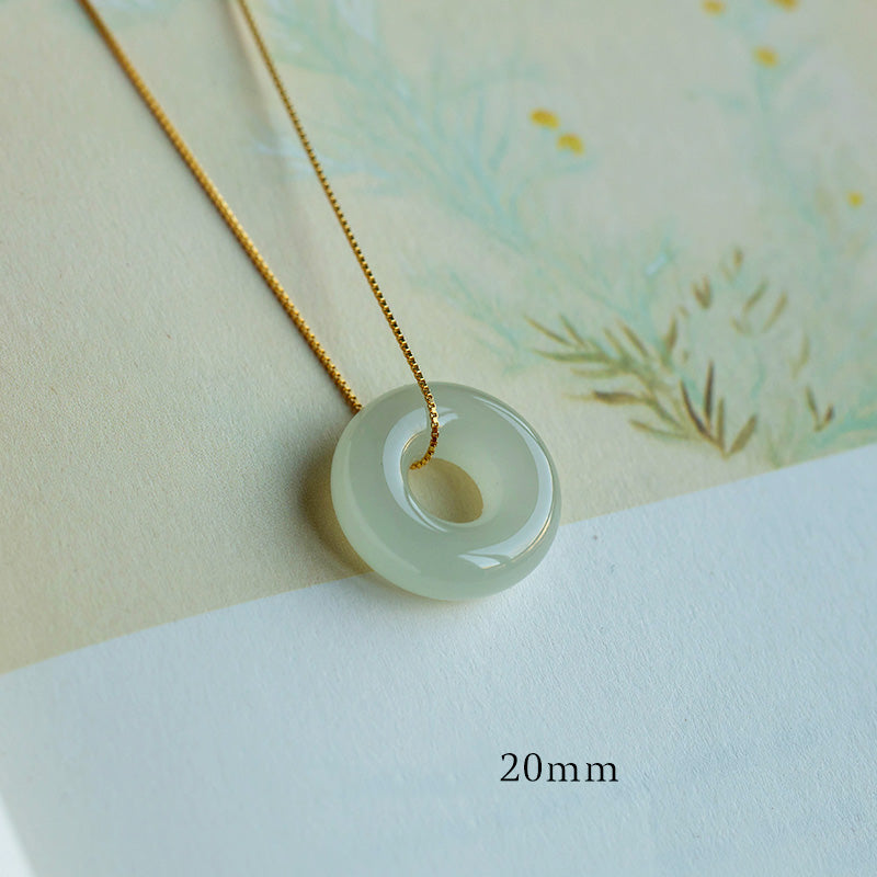 Wear FengShui Natural Round Jade Peace Buckle Luck Abundance Necklace Pendant