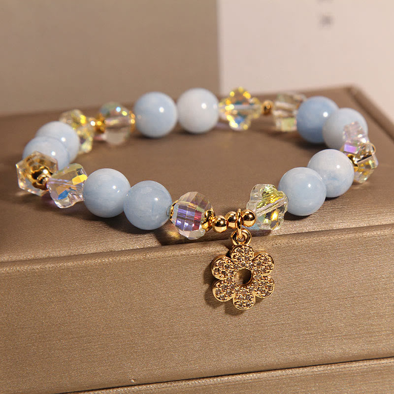 Wear FengShui Natural Aquamarine Flower Healing Crystal Bracelet