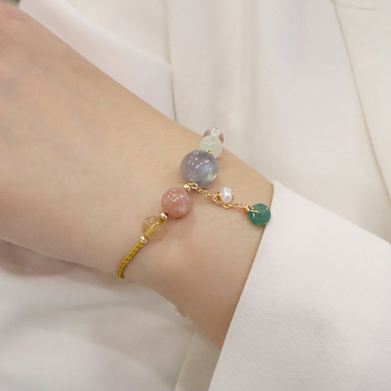 Wear FengShui Moonstone Sunstone Beads Peace Buckle Charm Healing Bracelet