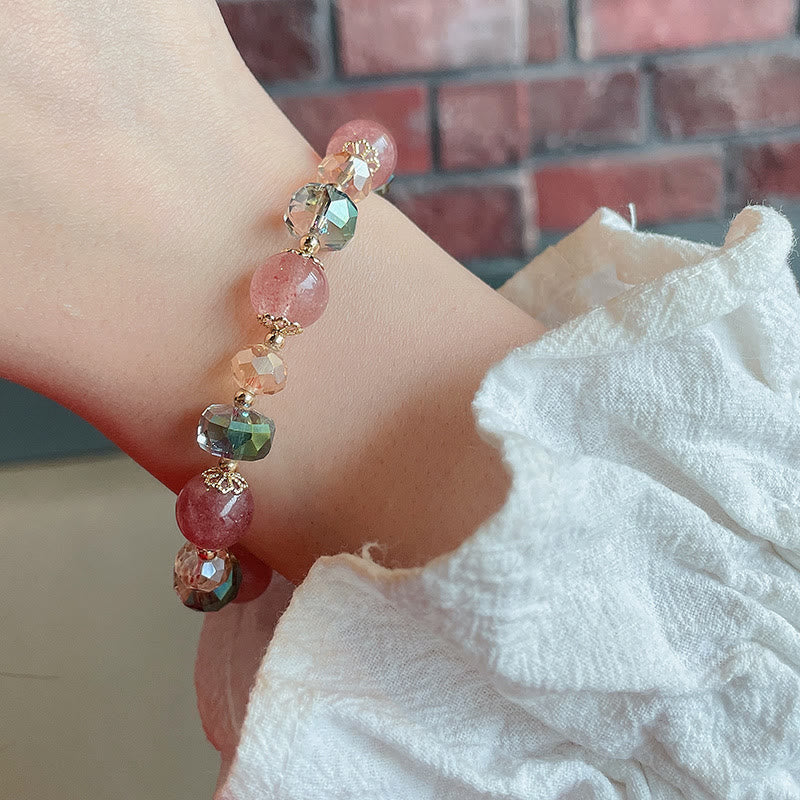 Wear FengShui Natural Strawberry Quartz Colorful Crystal Positive Bracelet