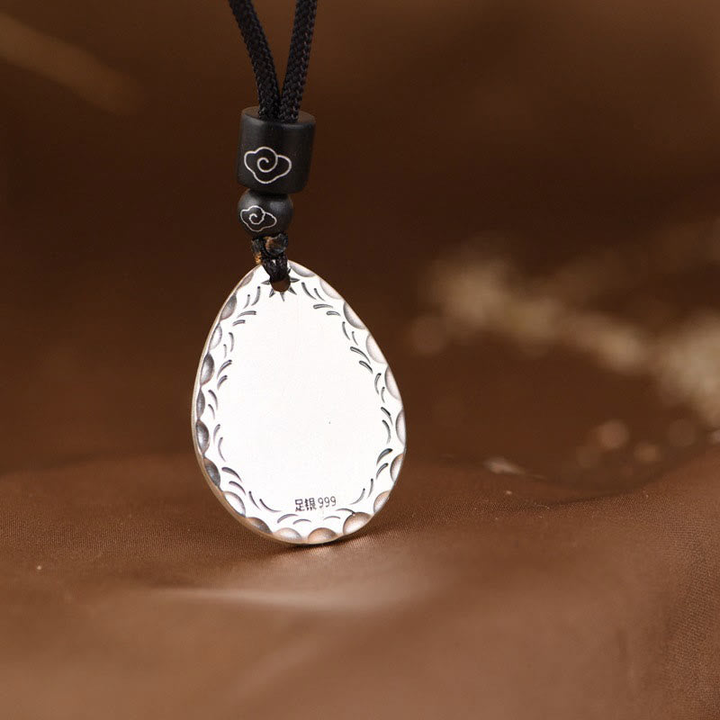 Wear FengShui Vintage 999 Sterling Silver Yin Yang Bagua Water Drop Design Balance Harmony Necklace Pendant
