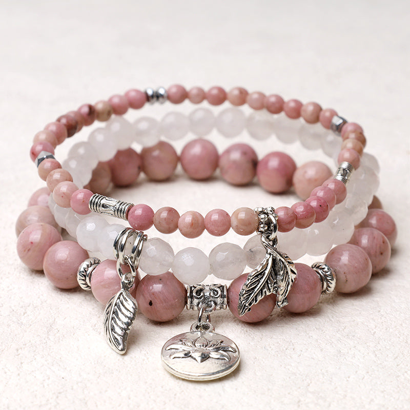 Wear FengShui 3PCS Natural Quartz Crystal Beaded Healing Energy Lotus Bracelet