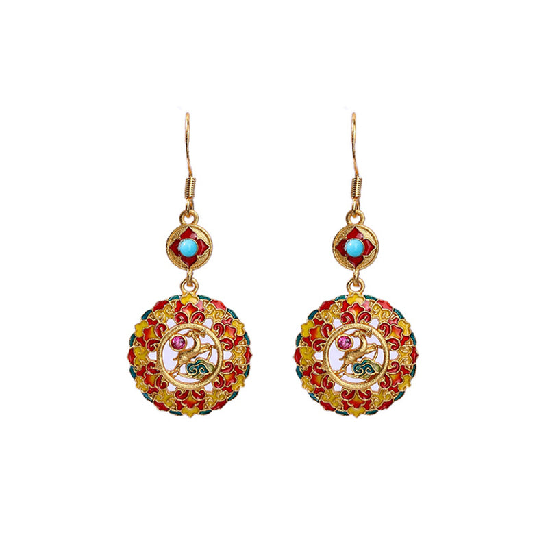 Wear FengShui 24K Gold Plated Dunhuang Color Elk Copper Balance Drop Earrings
