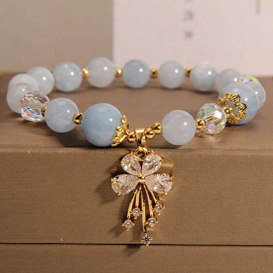 Wear FengShui Aquamarine Pink Crystal Healing Zircon Butterfly Charm Bracelet