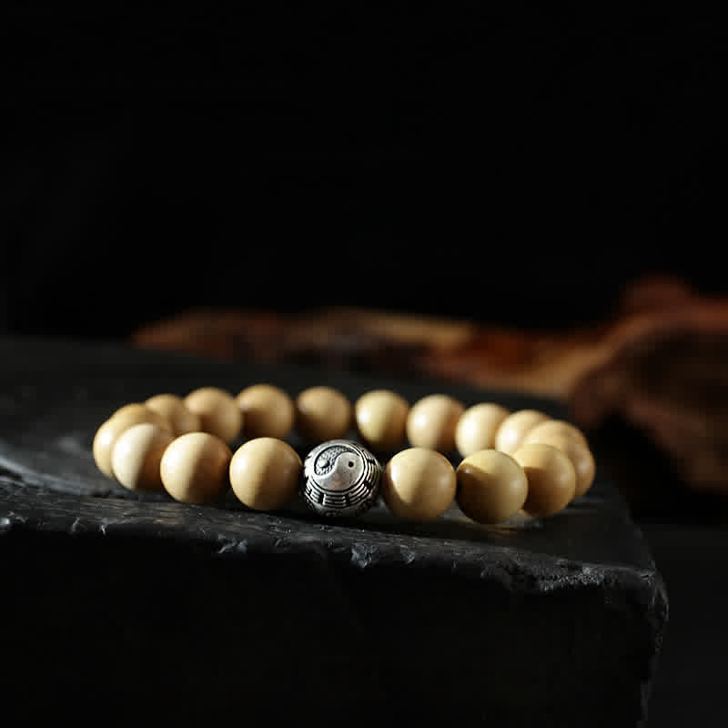 Wear FengShui Tibet Peach Wood Lotus Cinnabar Bagua Yin Yang Luck Wealth Bracelet