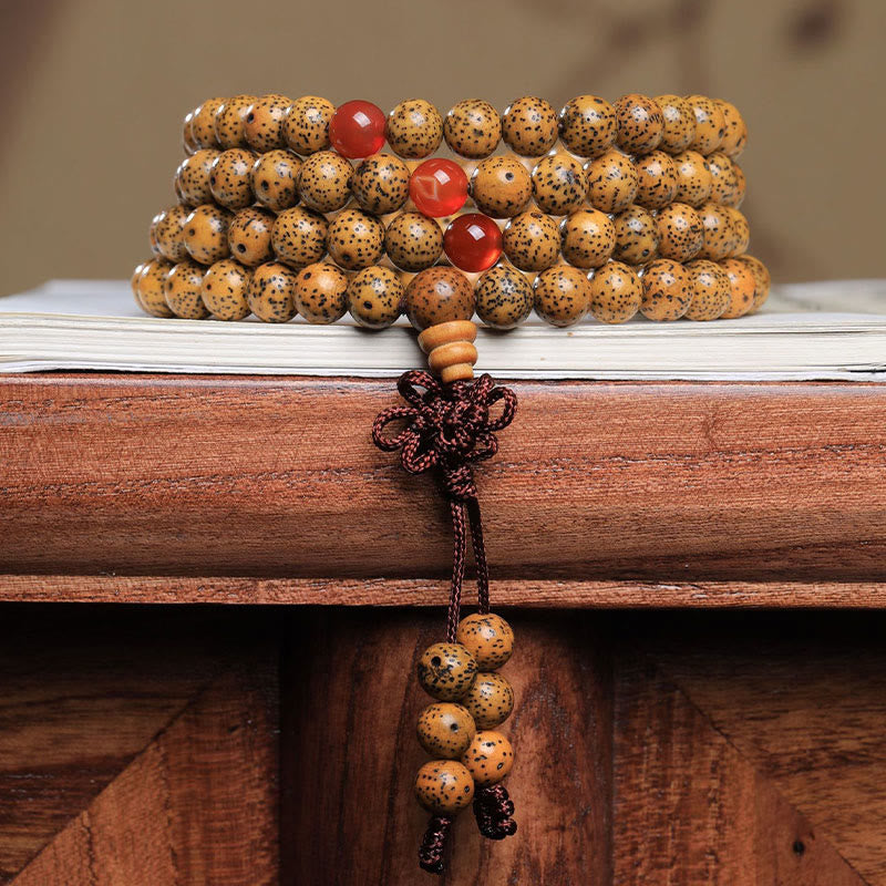 Wear FengShui 108 Mala Beads Bodhi Seed Red Agate Auspiciousness Bracelet