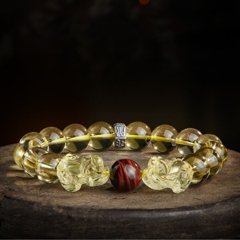 Wear FengShui Natural Citrine Double PiXiu Tiger Eye Prosperity Protection Bracelet