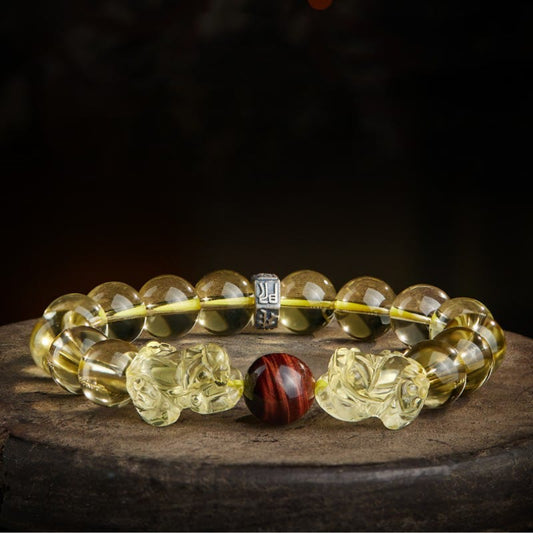 Wear FengShui Natural Citrine Double PiXiu Tiger Eye Prosperity Protection Bracelet