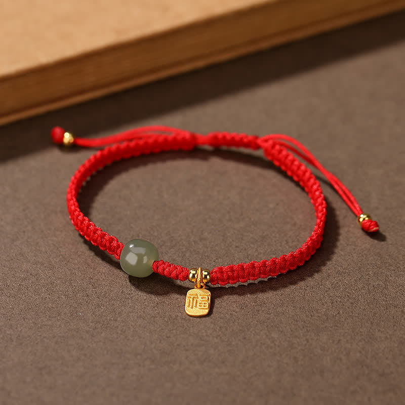 Wear FengShui 925 Sterling Silver Hetian Jade Blessing Wealth Red String Bracelet
