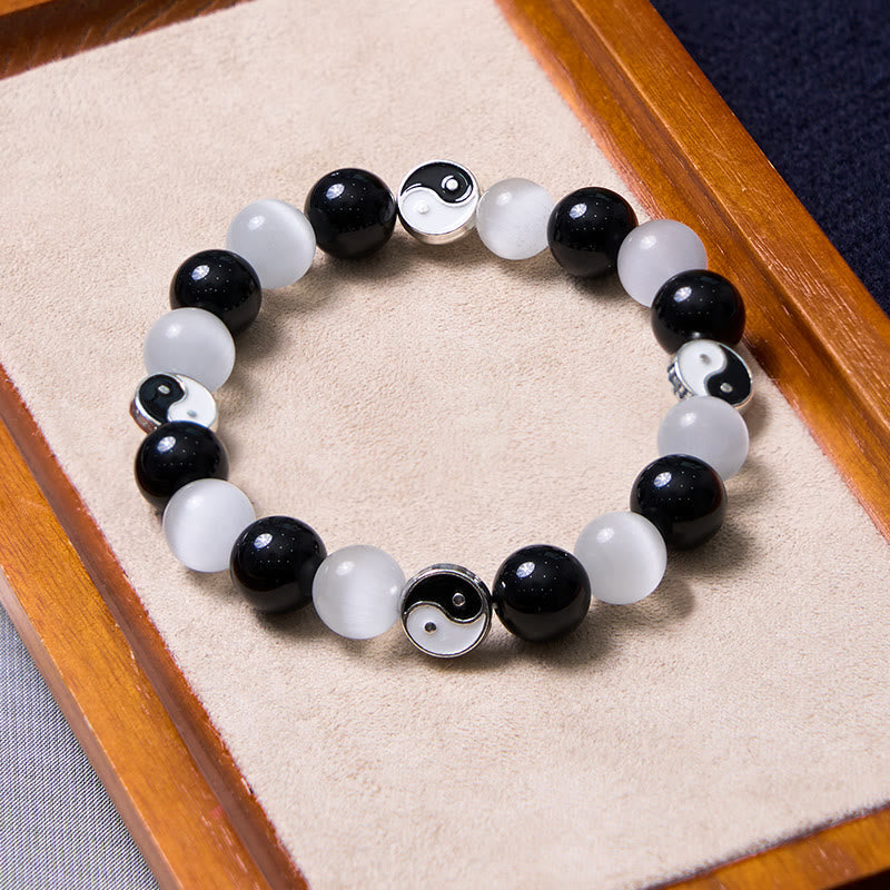 Wear FengShui Black Obsidian Cat's Eye Yin Yang Purification Strength Bracelet