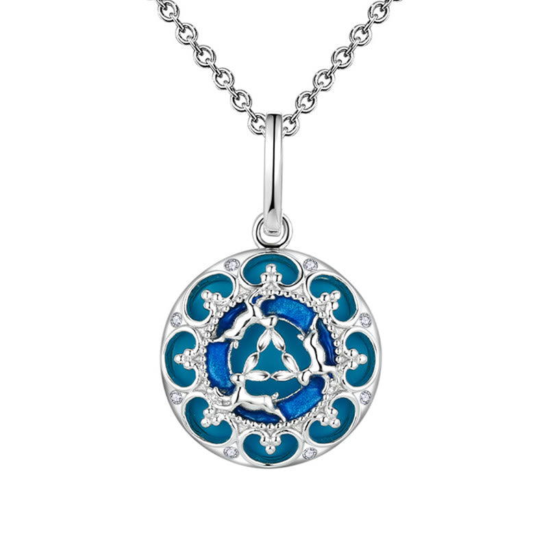 Wear FengShui 925 Sterling Silver Round Turquoise Three Rabbits Balance Necklace Pendant