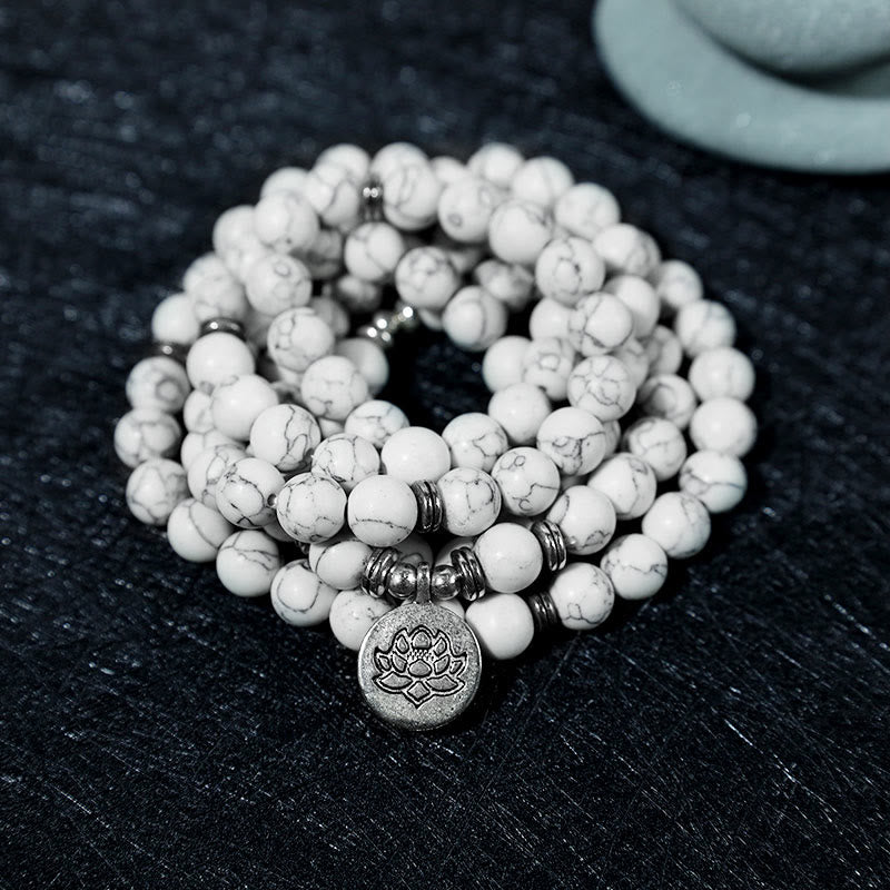 Wear FengShui White Turquoise Lotus Mala Healing Bracelet