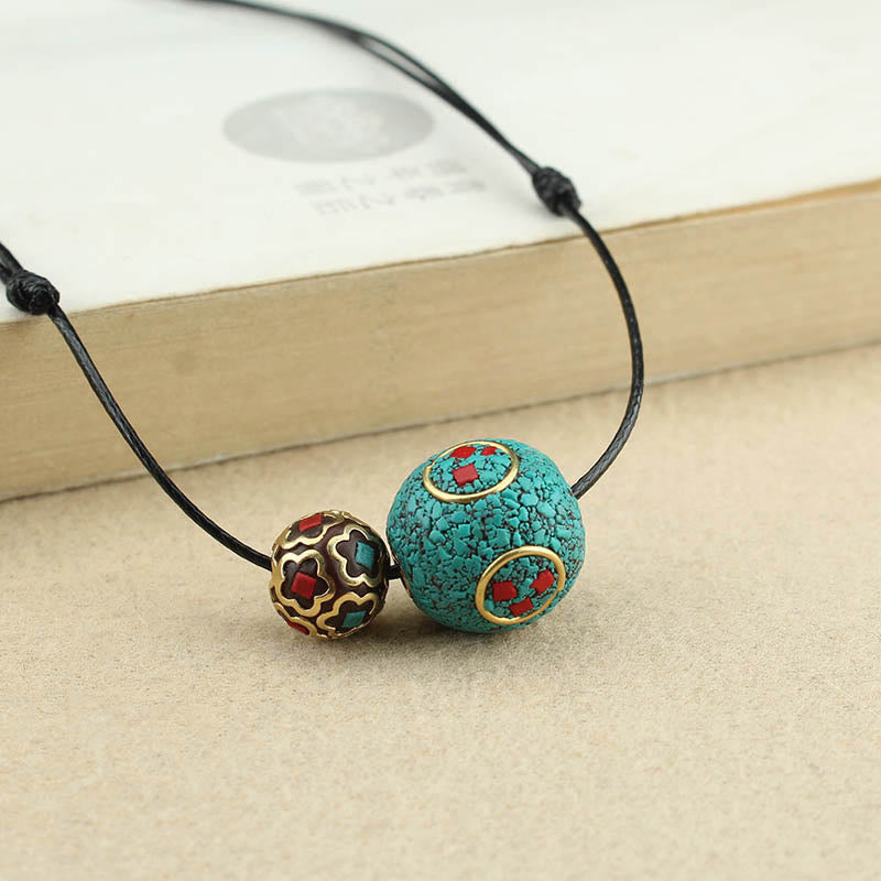 Wear FengShui Tibetan Turquoise Double Bead Protection Strength Necklace Pendant