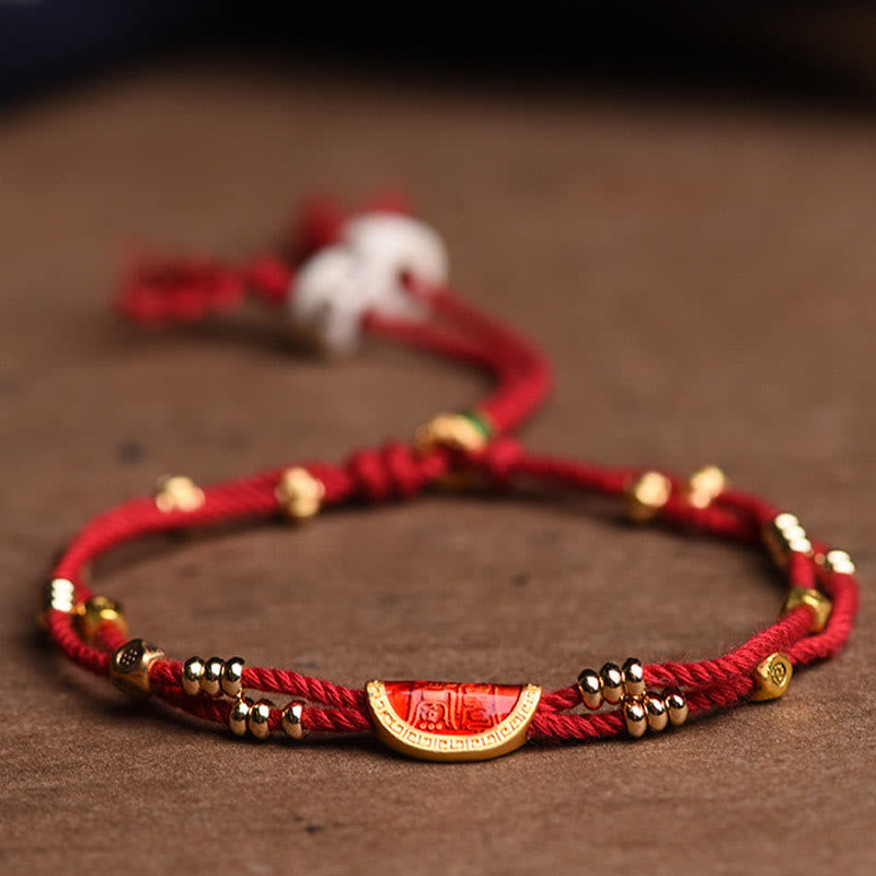 Wear FengShui Handmade Cinnabar Dumplings Design Luck Braided Red Rope Bracelet