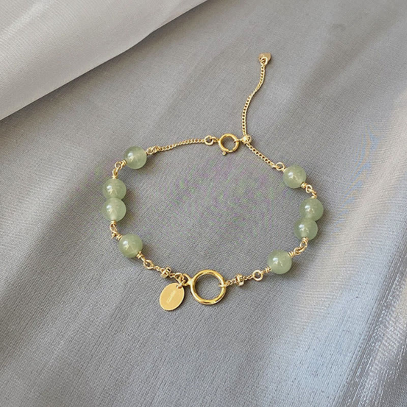 Wear FengShui 14k Gold Plated Hetian Jade Beaded Prosperity Chain Bracelet