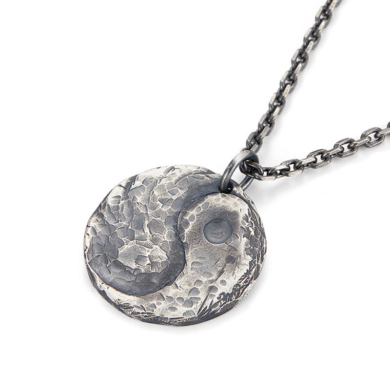 Wear FengShui 990 Sterling Silver Yin Yang Hammer Texture Harmony Necklace Pendant